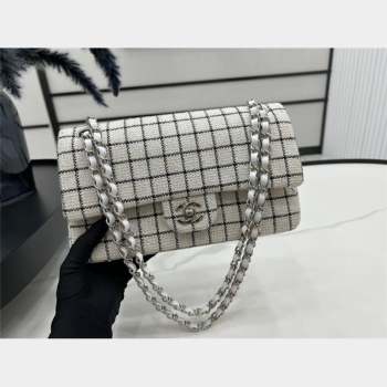 Chanel Classic Check Tweed Medium Flap Bag A01112 White 2023 1020 (yezi-231020054)