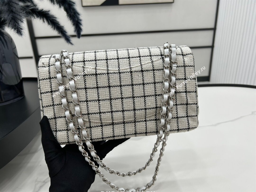 Chanel Classic Check Tweed Medium Flap Bag A01112 White 2023 1020 (yezi-231020054)