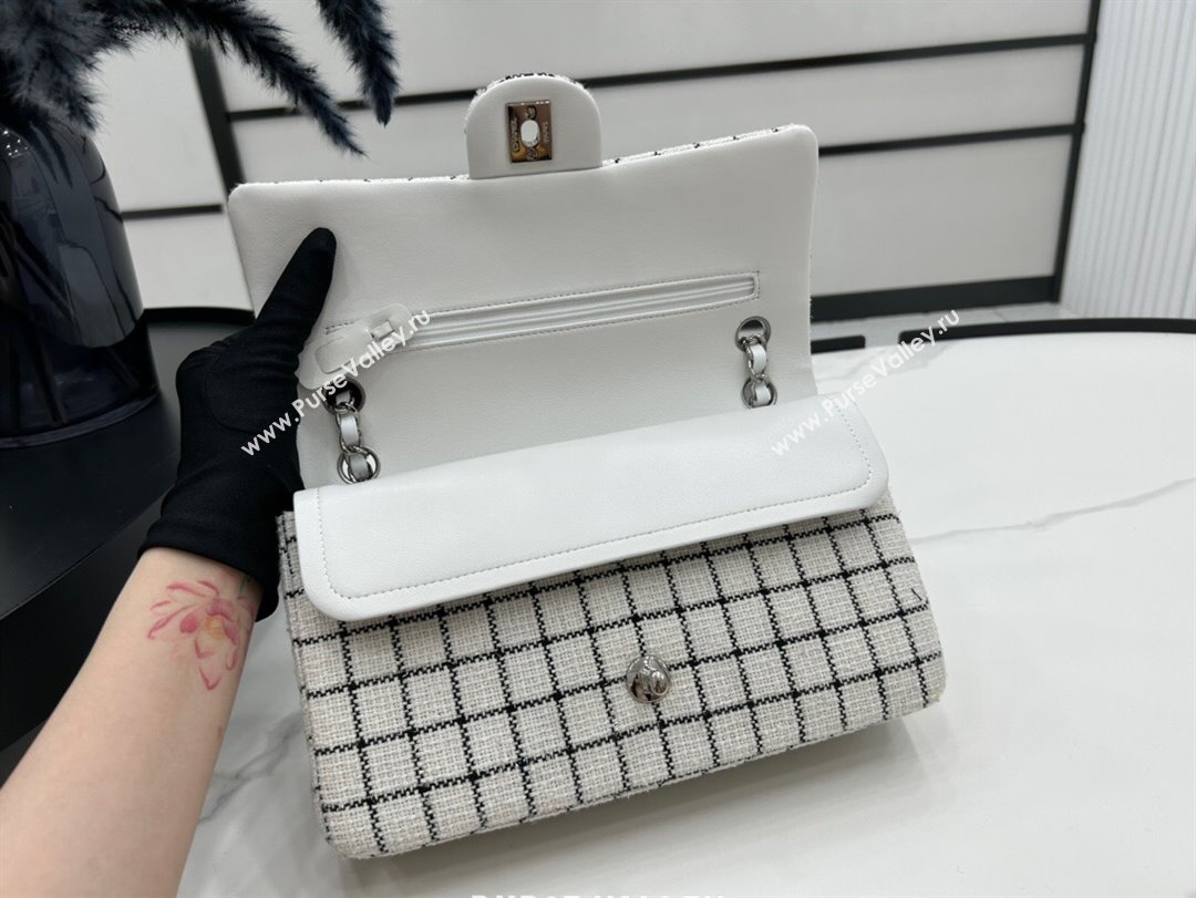 Chanel Classic Check Tweed Medium Flap Bag A01112 White 2023 1020 (yezi-231020054)