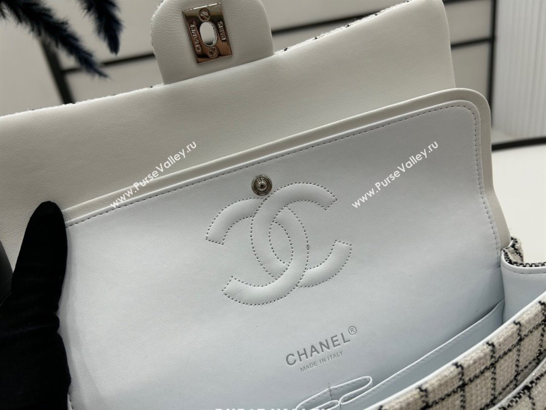 Chanel Classic Check Tweed Medium Flap Bag A01112 White 2023 1020 (yezi-231020054)