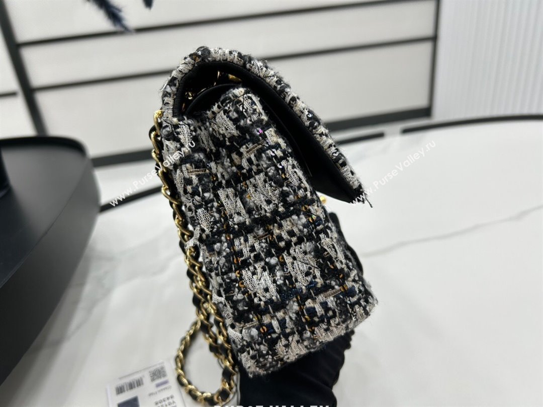 Chanel Classic Tweed Medium Flap Bag A01112 Black Blue White 2023 1020 (yezi-231020055)