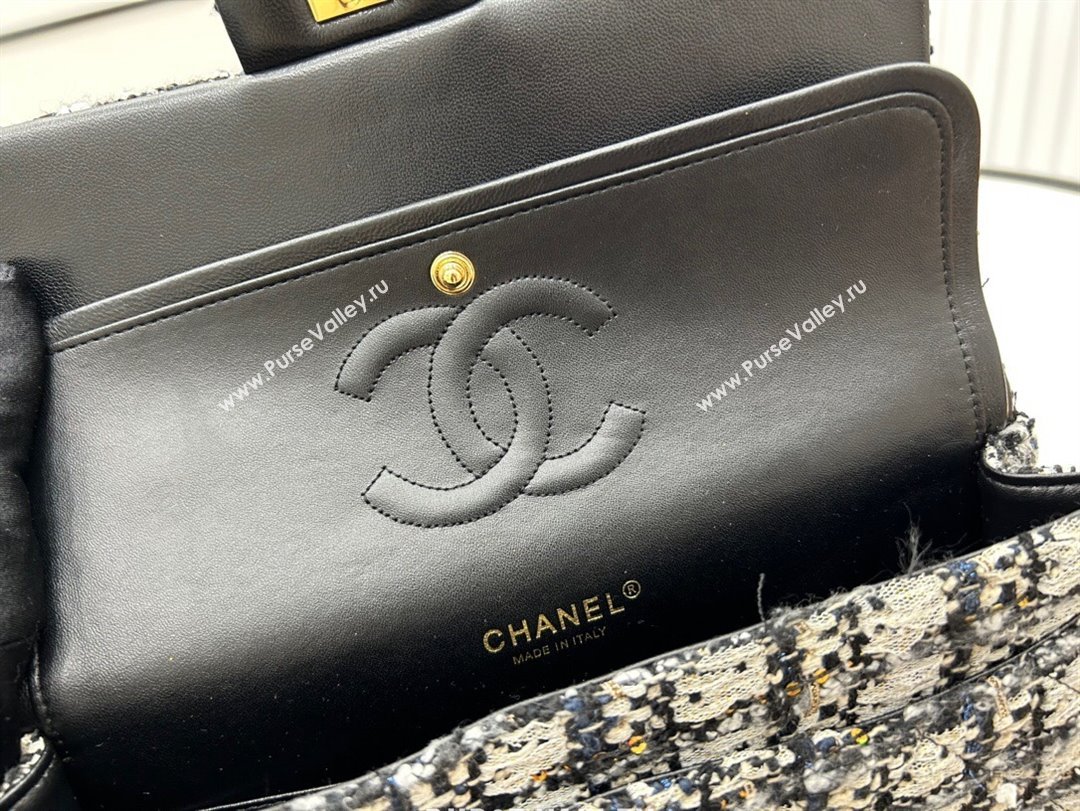 Chanel Classic Tweed Medium Flap Bag A01112 Black Blue White 2023 1020 (yezi-231020055)