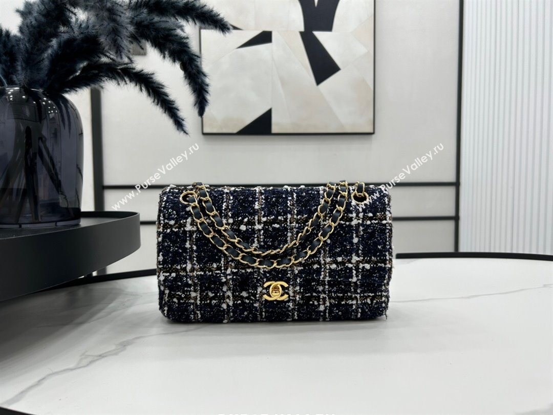 Chanel Classic Tweed Medium Flap Bag A01112 Navy Blue 2023 1020 (yezi-231020066)