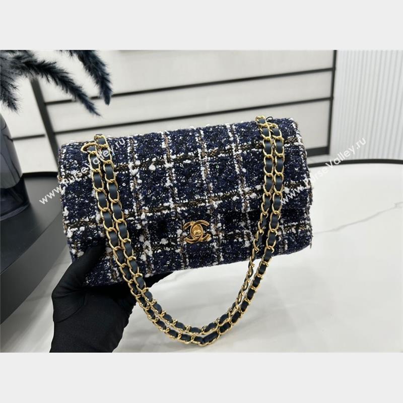 Chanel Classic Tweed Medium Flap Bag A01112 Navy Blue 2023 1020 (yezi-231020066)