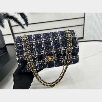 Chanel Classic Tweed Medium Flap Bag A01112 Navy Blue 2023 1020 (yezi-231020066)