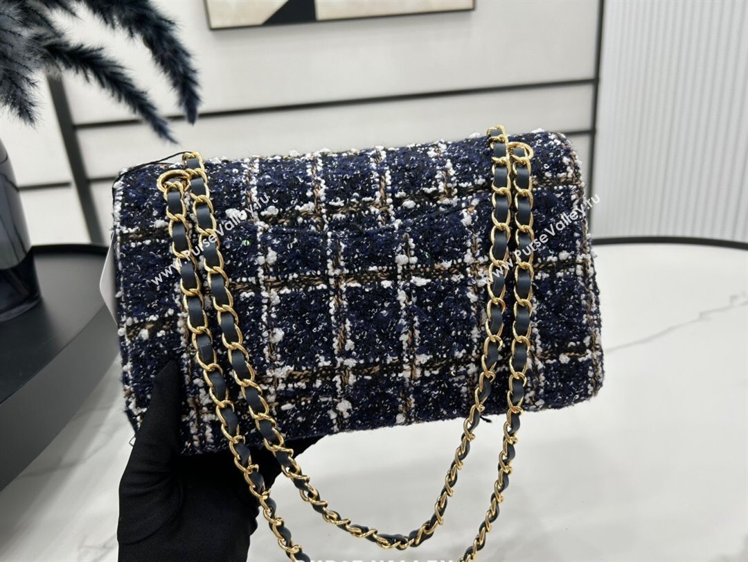 Chanel Classic Tweed Medium Flap Bag A01112 Navy Blue 2023 1020 (yezi-231020066)