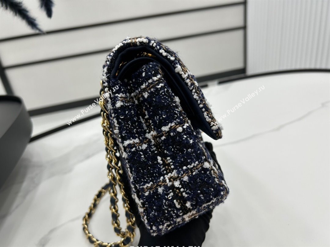 Chanel Classic Tweed Medium Flap Bag A01112 Navy Blue 2023 1020 (yezi-231020066)