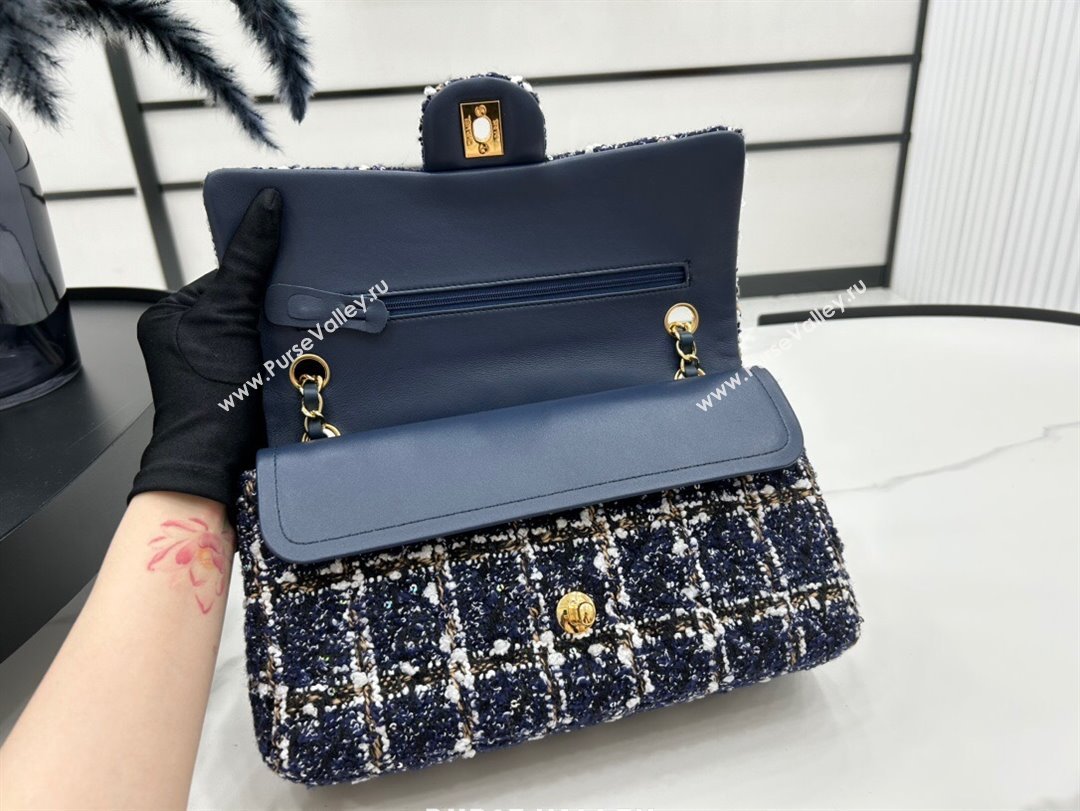 Chanel Classic Tweed Medium Flap Bag A01112 Navy Blue 2023 1020 (yezi-231020066)