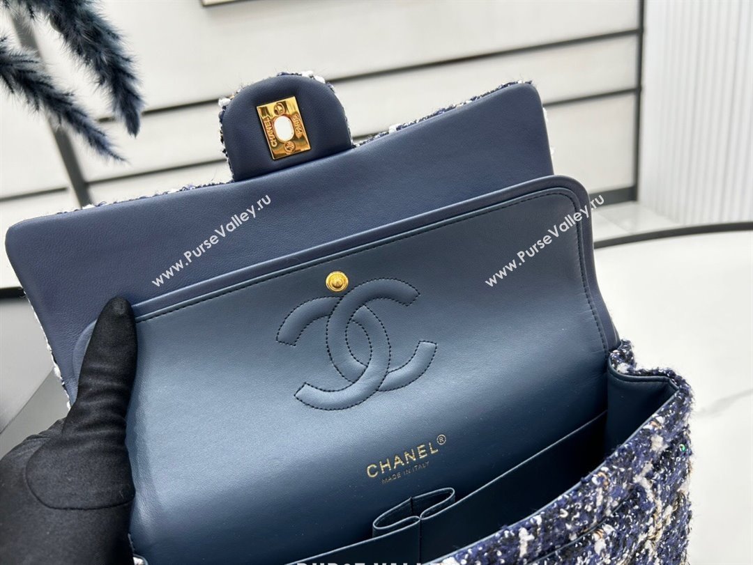 Chanel Classic Tweed Medium Flap Bag A01112 Navy Blue 2023 1020 (yezi-231020066)