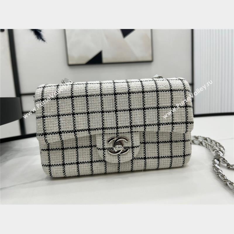 Chanel Classic Check Tweed Mini Flap Bag A01116 White 2023 1020 (yezi-231020063)