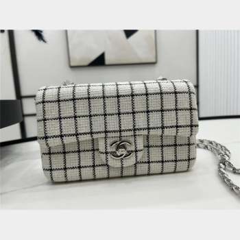 Chanel Classic Check Tweed Mini Flap Bag A01116 White 2023 1020 (yezi-231020063)