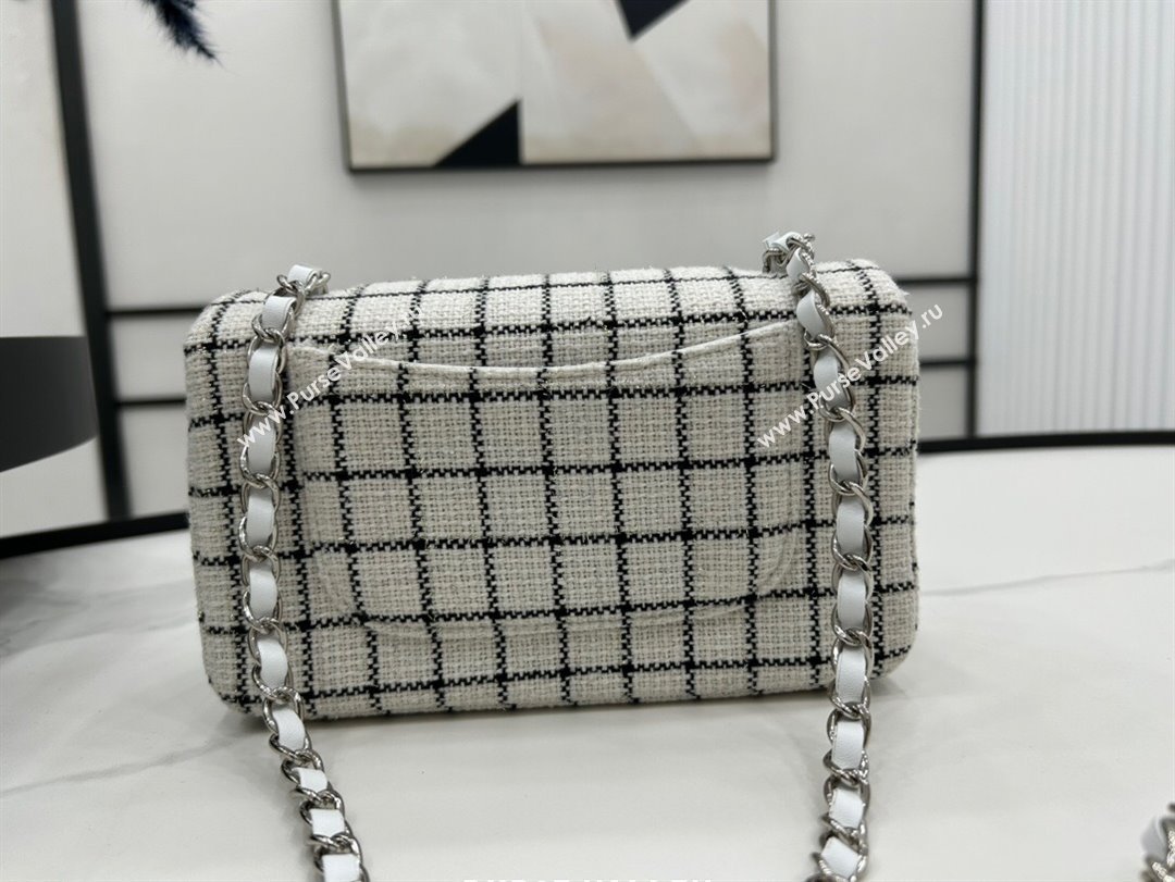 Chanel Classic Check Tweed Mini Flap Bag A01116 White 2023 1020 (yezi-231020063)