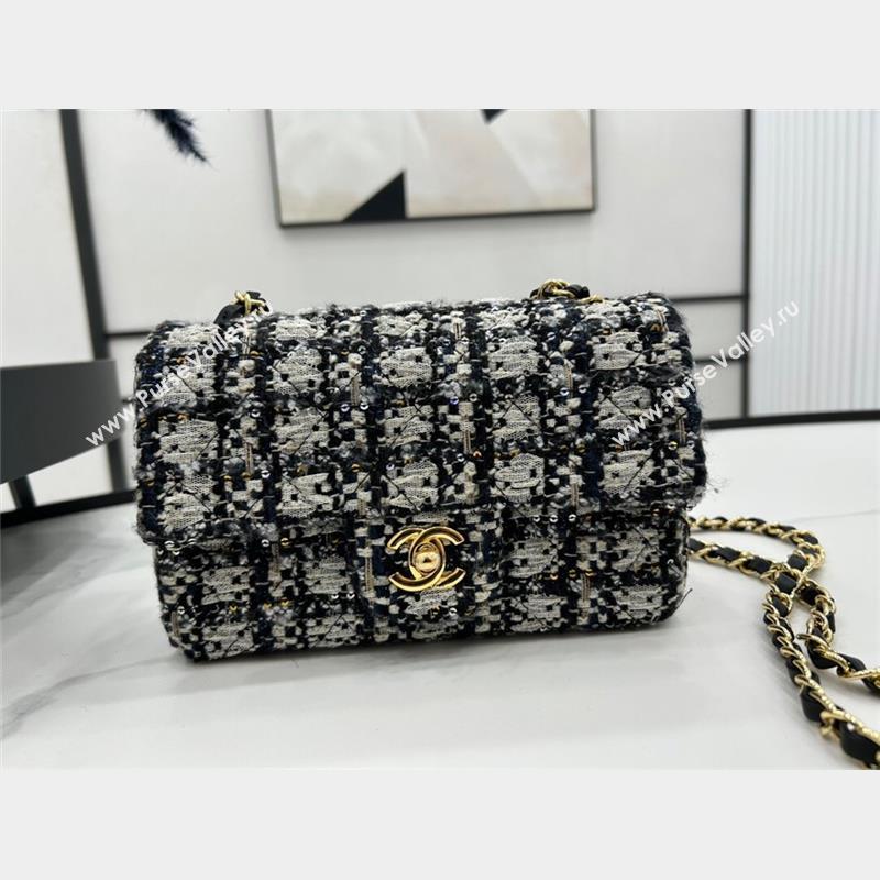 Chanel Classic Tweed Mini Flap Bag A01116 Black Blue White 2023 1020 (yezi-231020064)