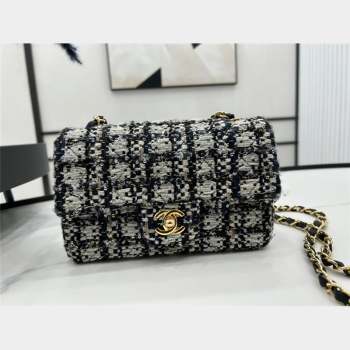 Chanel Classic Tweed Mini Flap Bag A01116 Black Blue White 2023 1020 (yezi-231020064)