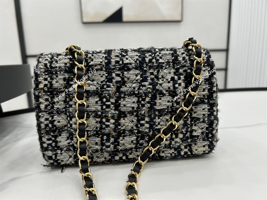 Chanel Classic Tweed Mini Flap Bag A01116 Black Blue White 2023 1020 (yezi-231020064)