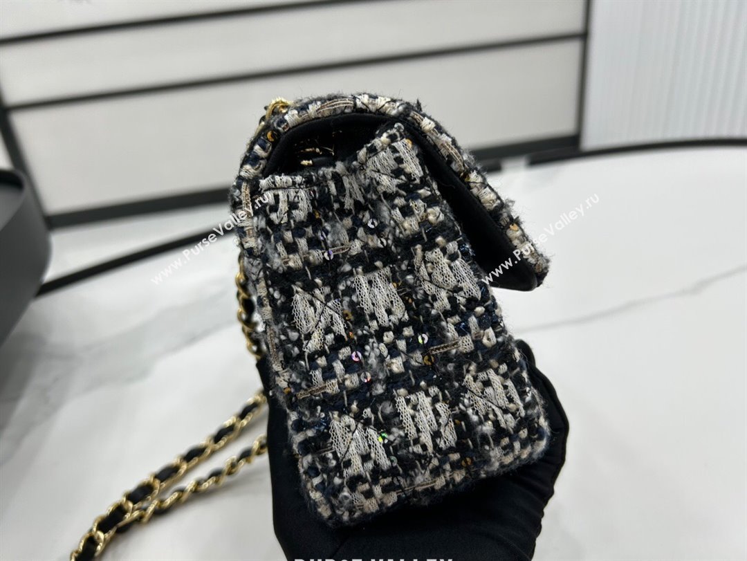 Chanel Classic Tweed Mini Flap Bag A01116 Black Blue White 2023 1020 (yezi-231020064)