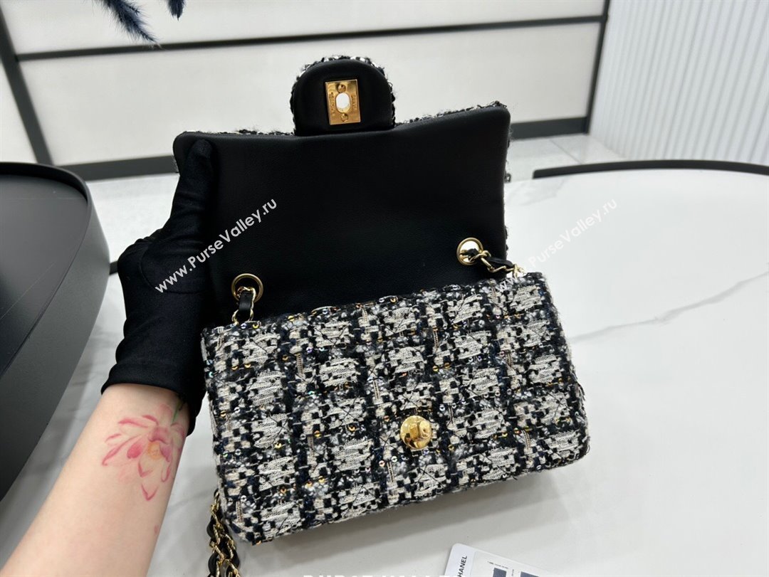 Chanel Classic Tweed Mini Flap Bag A01116 Black Blue White 2023 1020 (yezi-231020064)