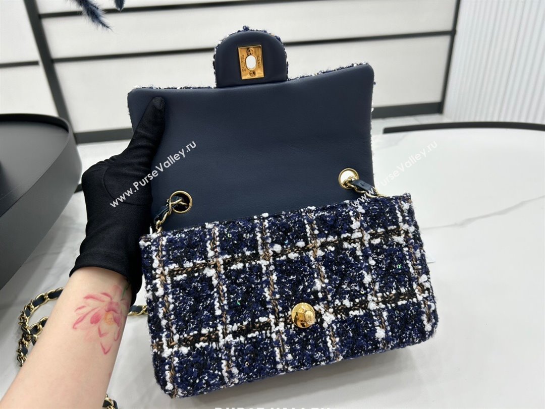 Chanel Classic Tweed Mini Flap Bag A01116 Navy Blue 2023 1020 (yezi-231020065)