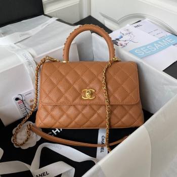 Chanel Coco Handle Quilted Grained Calfskin Small Flap Bag with Top Handle A92990 Brown 2025 0111 (yezi-250111008)