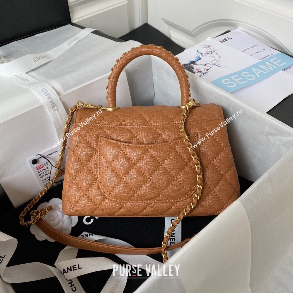 Chanel Coco Handle Quilted Grained Calfskin Small Flap Bag with Top Handle A92990 Brown 2025 0111 (yezi-250111008)