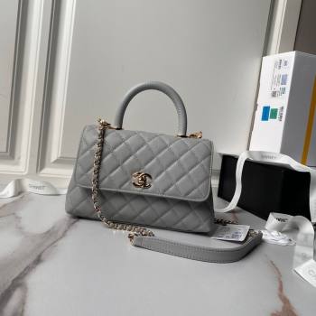 Chanel Coco Handle Quilted Grained Calfskin Small Flap Bag with Top Handle A92990 Grey 2025 0111 (yezi-250111007)