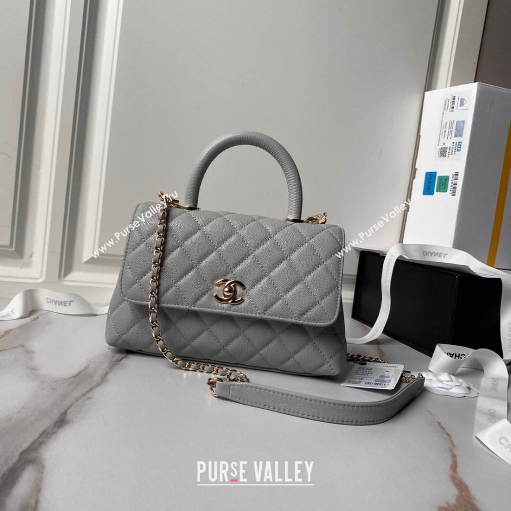 Chanel Coco Handle Quilted Grained Calfskin Small Flap Bag with Top Handle A92990 Grey 2025 0111 (yezi-250111007)