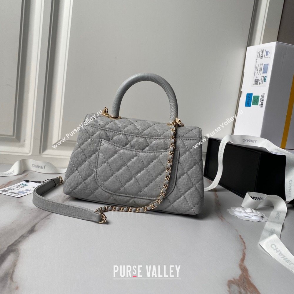 Chanel Coco Handle Quilted Grained Calfskin Small Flap Bag with Top Handle A92990 Grey 2025 0111 (yezi-250111007)