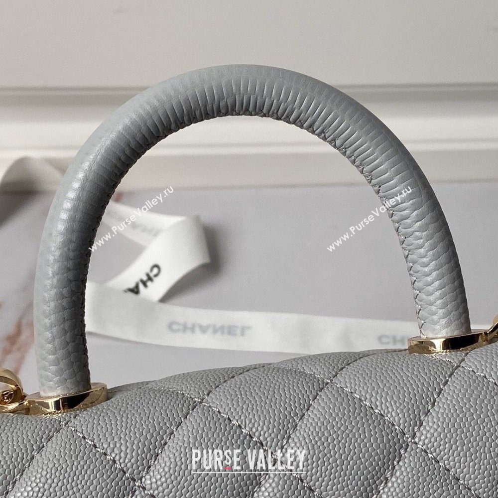 Chanel Coco Handle Quilted Grained Calfskin Small Flap Bag with Top Handle A92990 Grey 2025 0111 (yezi-250111007)