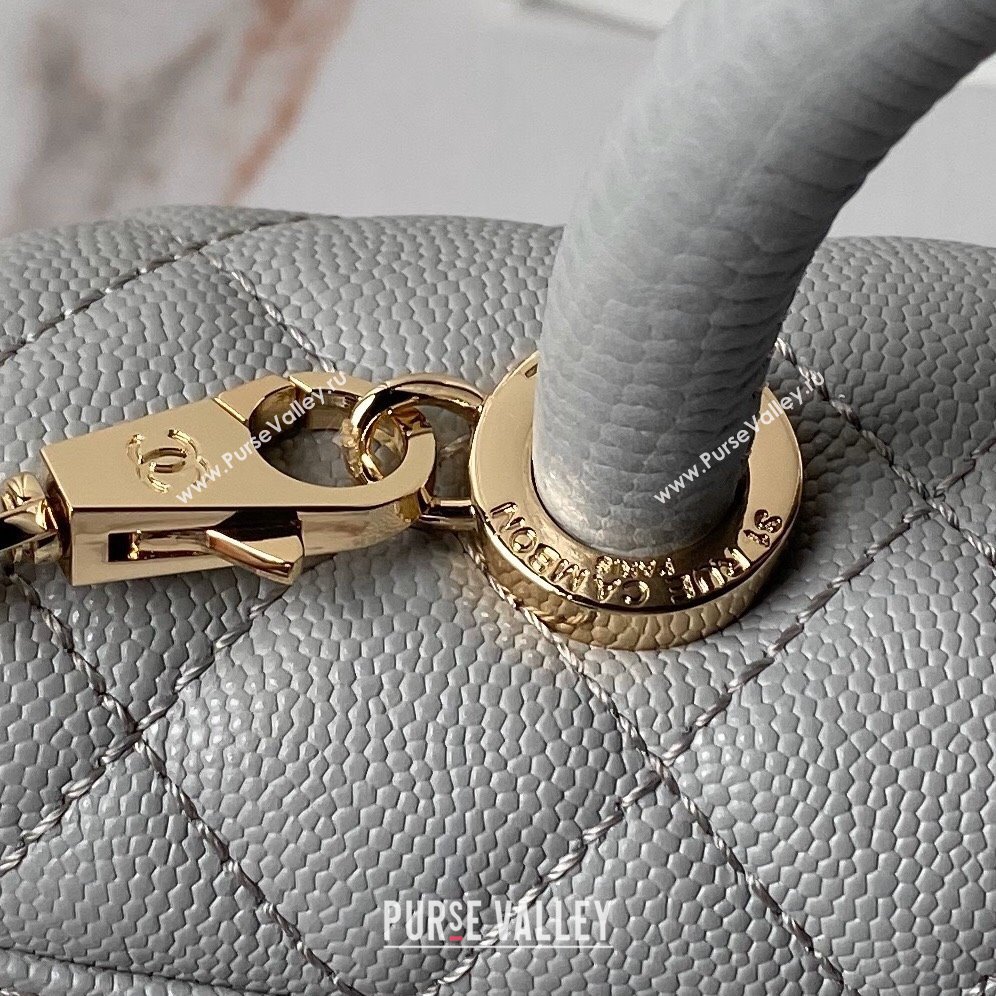 Chanel Coco Handle Quilted Grained Calfskin Small Flap Bag with Top Handle A92990 Grey 2025 0111 (yezi-250111007)