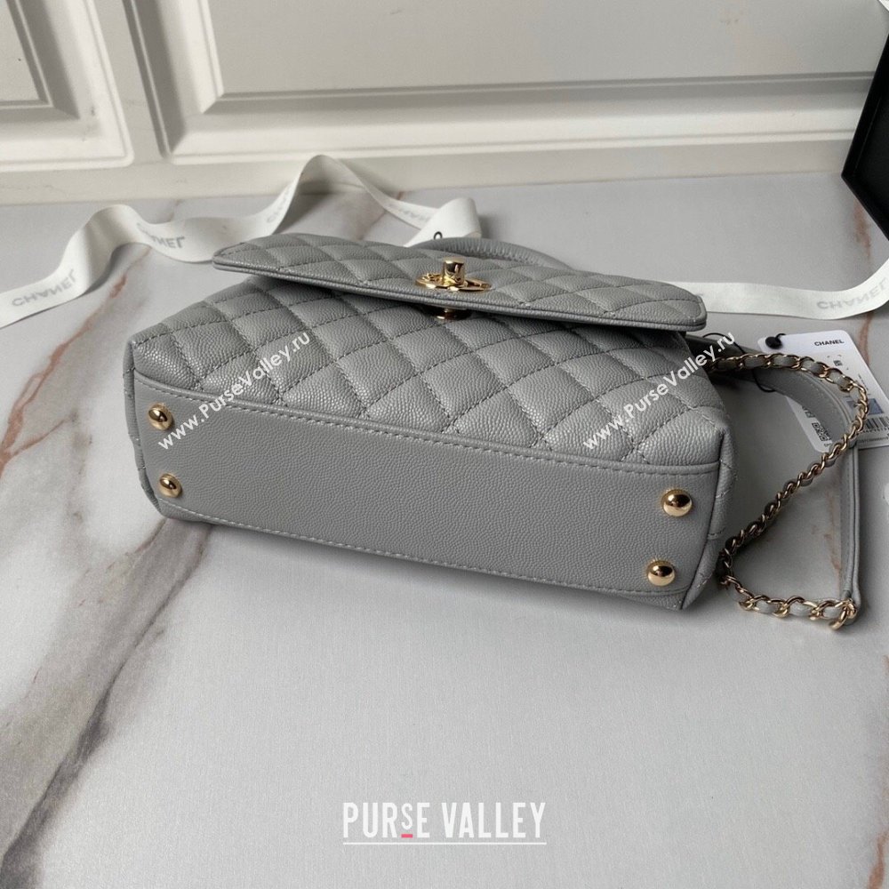 Chanel Coco Handle Quilted Grained Calfskin Small Flap Bag with Top Handle A92990 Grey 2025 0111 (yezi-250111007)