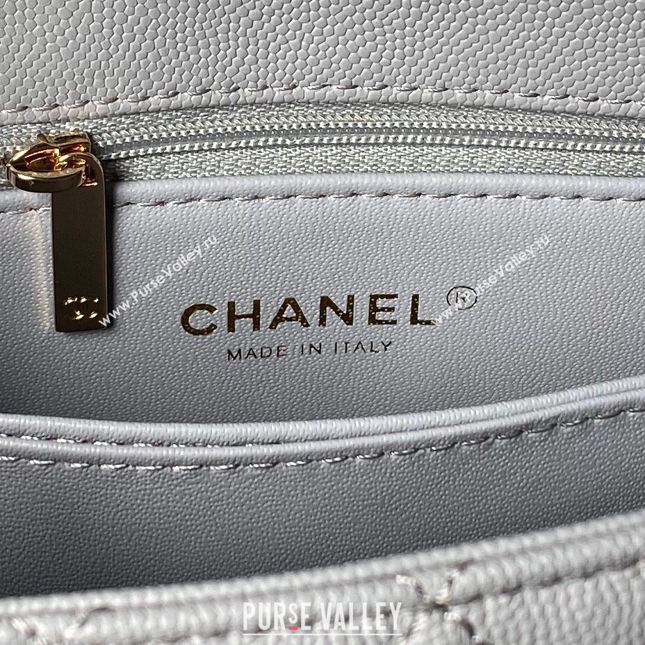 Chanel Coco Handle Quilted Grained Calfskin Small Flap Bag with Top Handle A92990 Grey 2025 0111 (yezi-250111007)