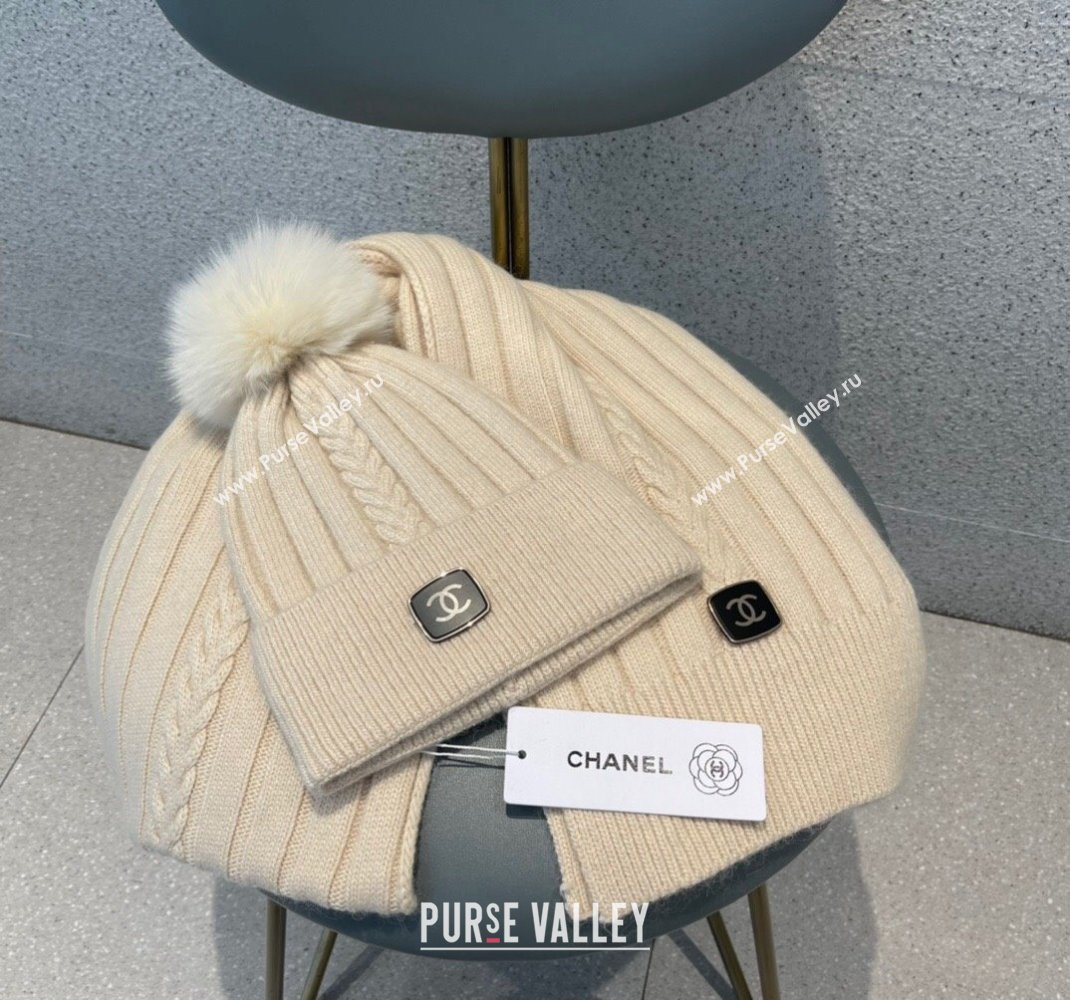 Chanel Knit Hat and Scarf Set Beige 2023 1206 (A-231206051)