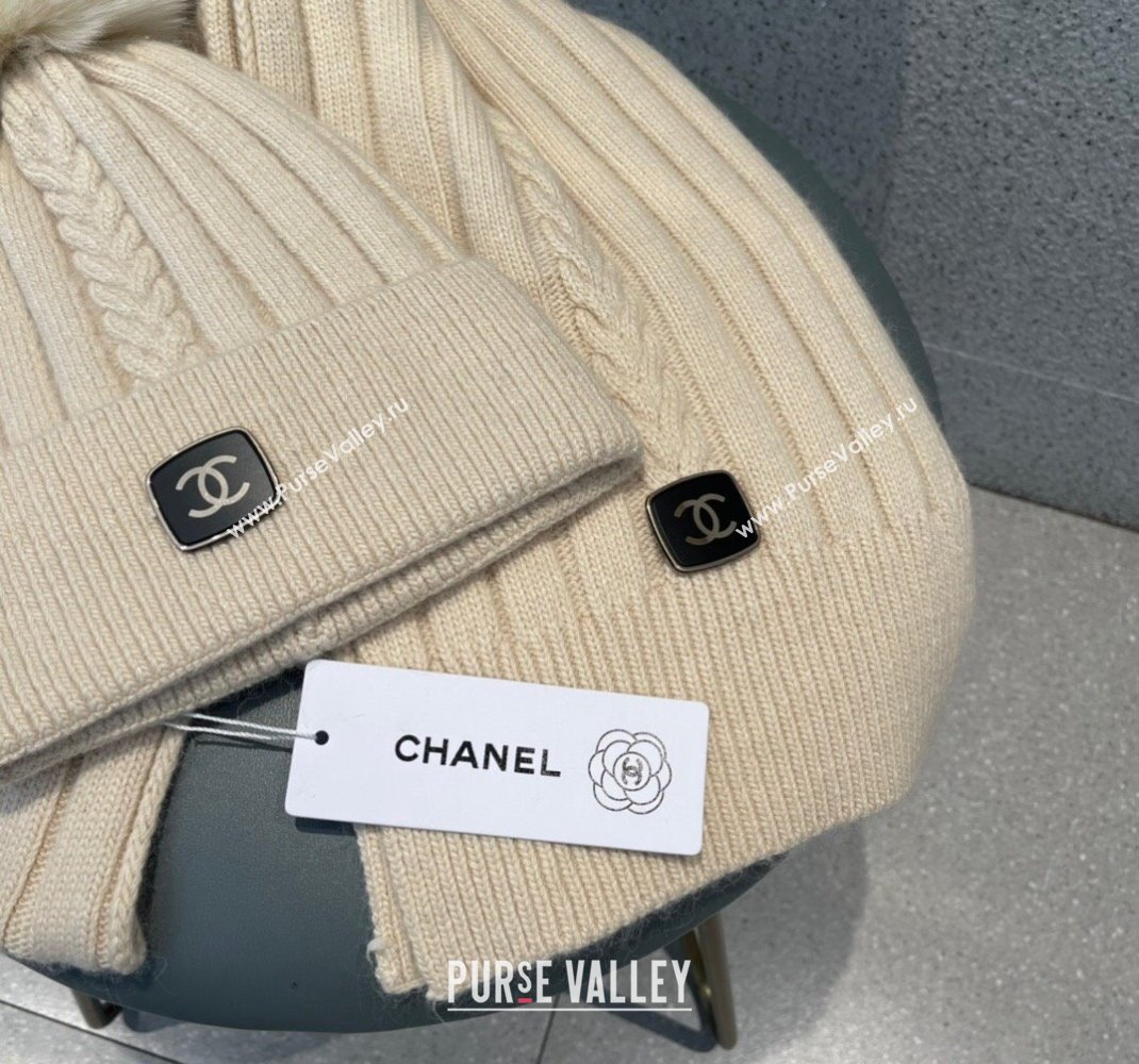 Chanel Knit Hat and Scarf Set Beige 2023 1206 (A-231206051)