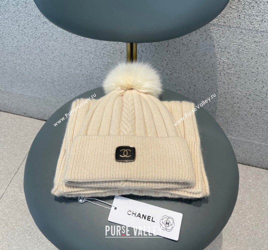 Chanel Knit Hat and Scarf Set Beige 2023 1206 (A-231206051)