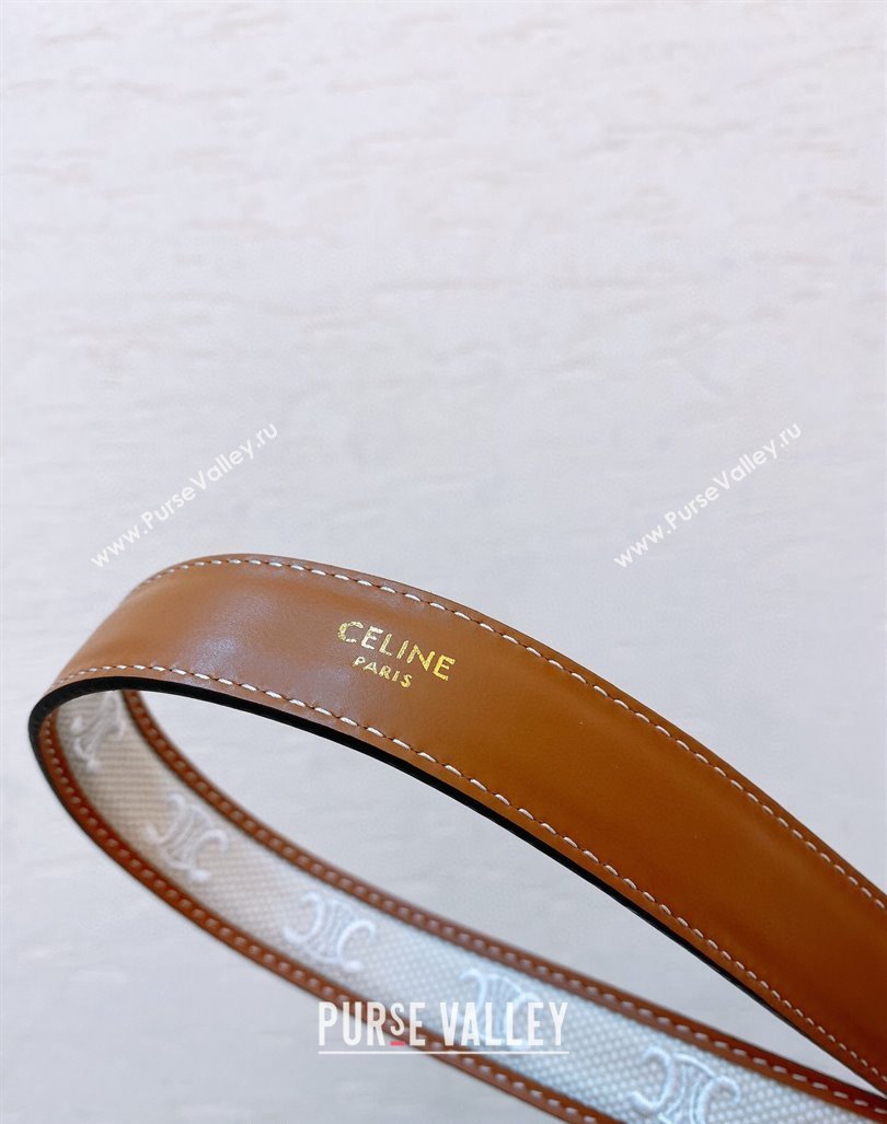 Celine Triomphe Medium Belt 2.5cm in Logo Textile and Calfskin with Gold Buckle 2 2023 (99-231207021)