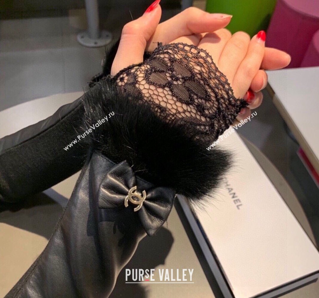 Chanel Lambskin and Fur Sleeve with Lace and Bow Black 2023 1206 (XMN-231206053)