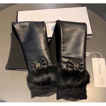 Chanel Lambskin and Fur Sleeve with Lace and Bow Black 2023 1206 (XMN-231206053)