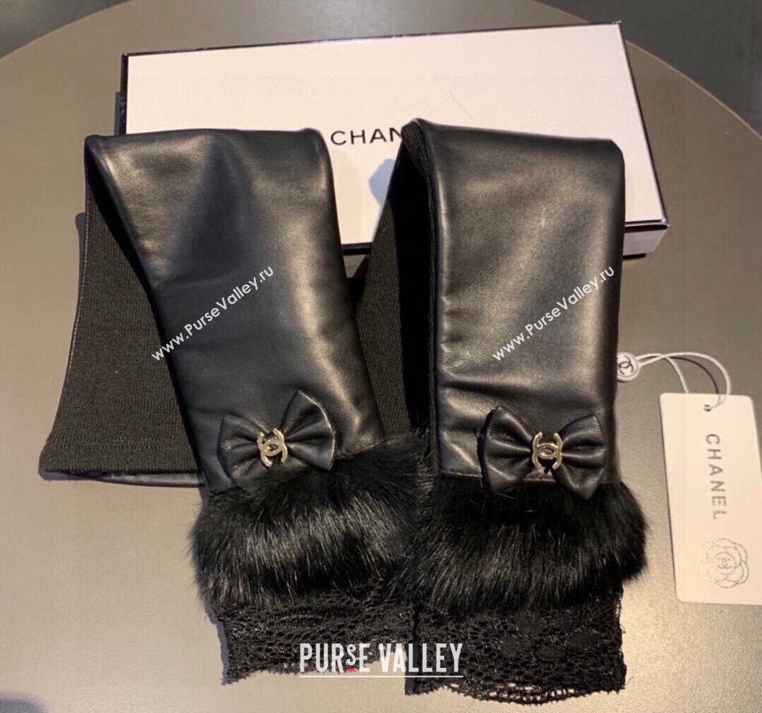 Chanel Lambskin and Fur Sleeve with Lace and Bow Black 2023 1206 (XMN-231206053)