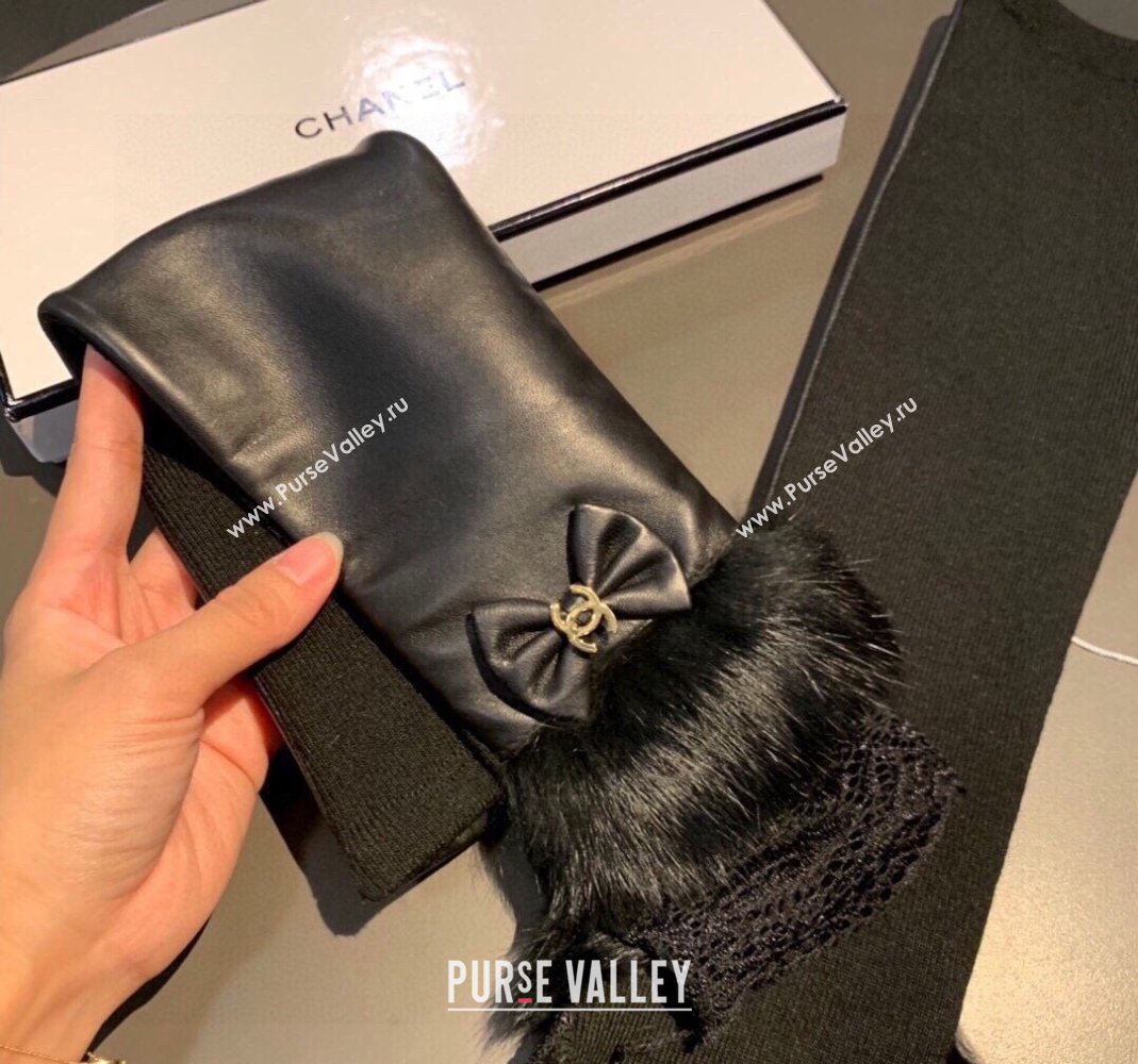 Chanel Lambskin and Fur Sleeve with Lace and Bow Black 2023 1206 (XMN-231206053)