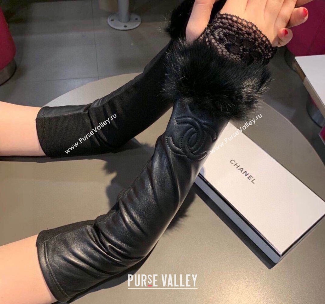 Chanel Lambskin and Fur Sleeve with Lace All Black 2023 1206 (XMN-231206054)