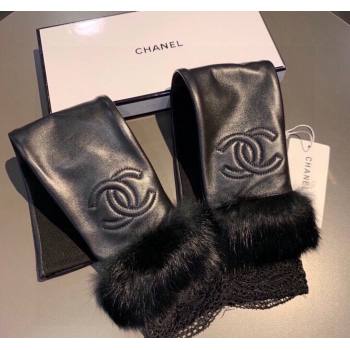 Chanel Lambskin and Fur Sleeve with Lace All Black 2023 1206 (XMN-231206054)