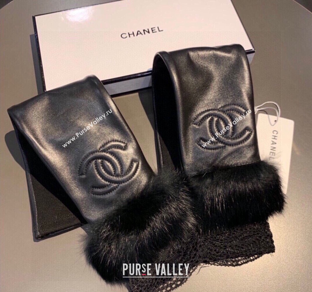 Chanel Lambskin and Fur Sleeve with Lace All Black 2023 1206 (XMN-231206054)