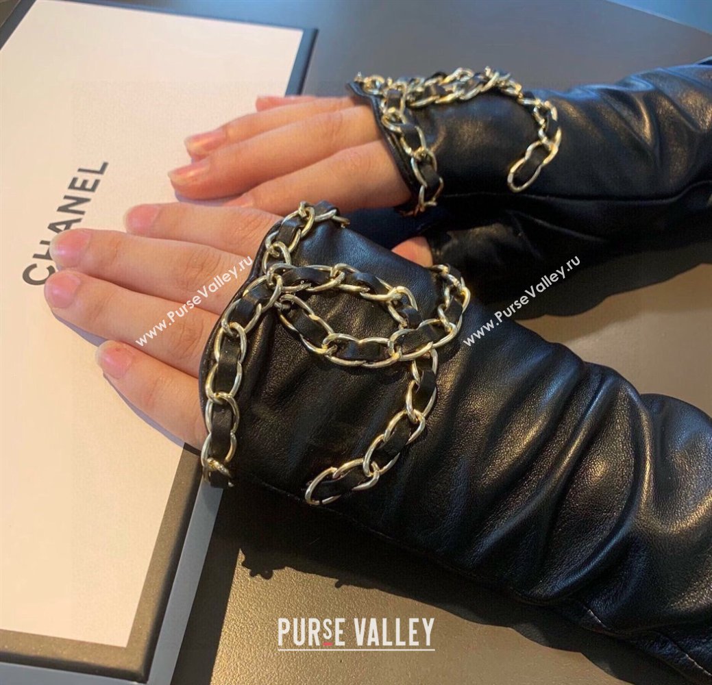 Chanel Lambskin Fingerless Long Gloves Black 2023 1206 (XMN-231206055)