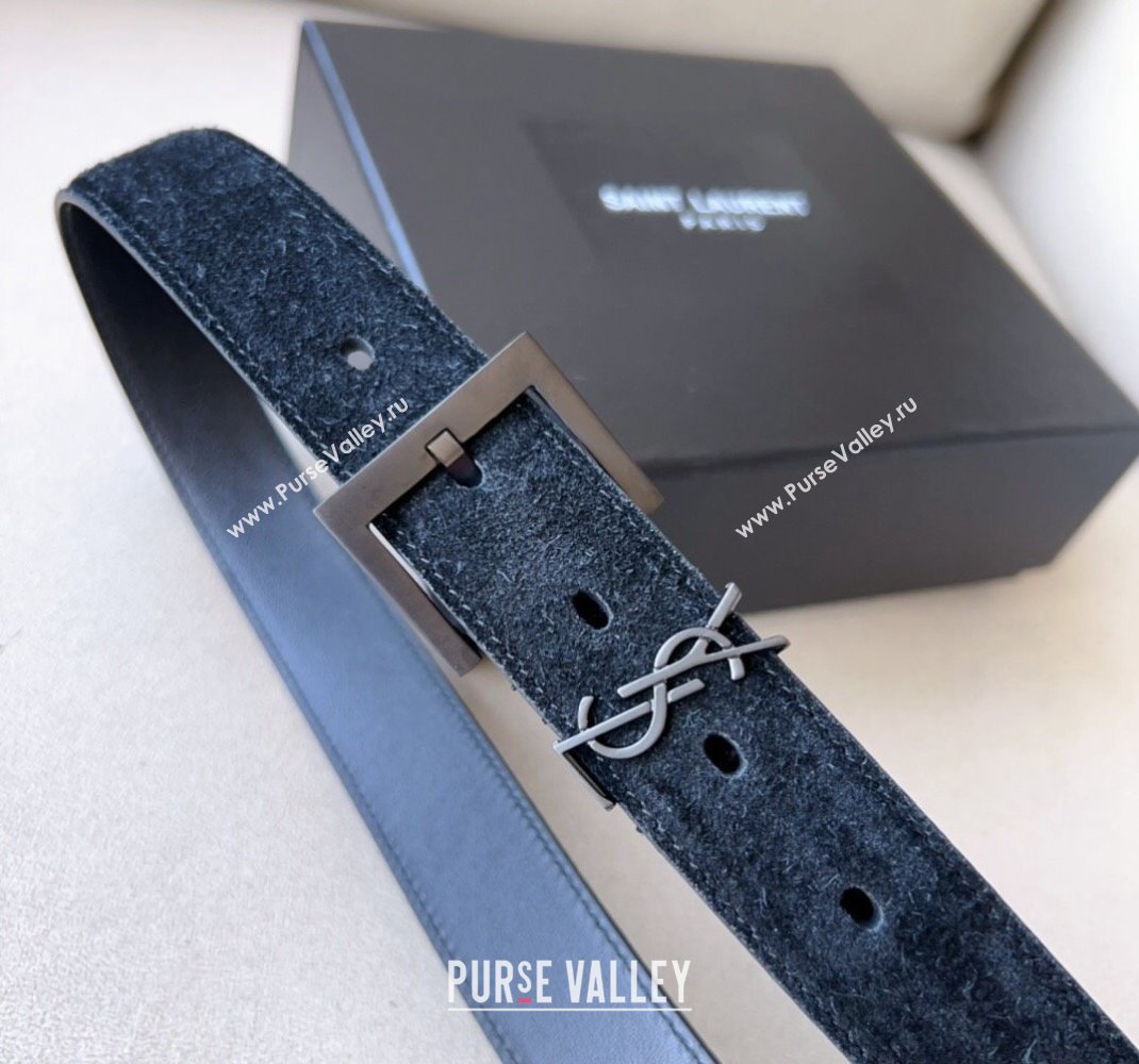 Saint Laurent Cassandra Suede Belt 3cm Black 2023 1207 (99-231207050)