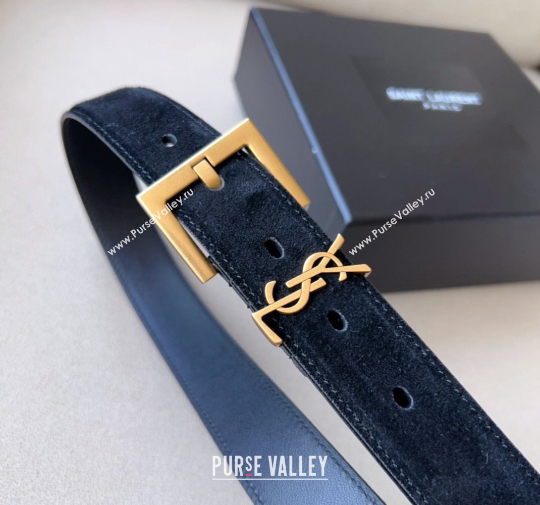 Saint Laurent Cassandra Suede Belt 3cm Black 2023 1207 (99-231207050)