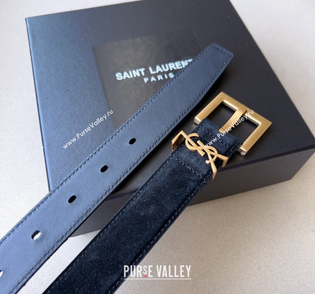 Saint Laurent Cassandra Suede Belt 3cm Black 2023 1207 (99-231207050)