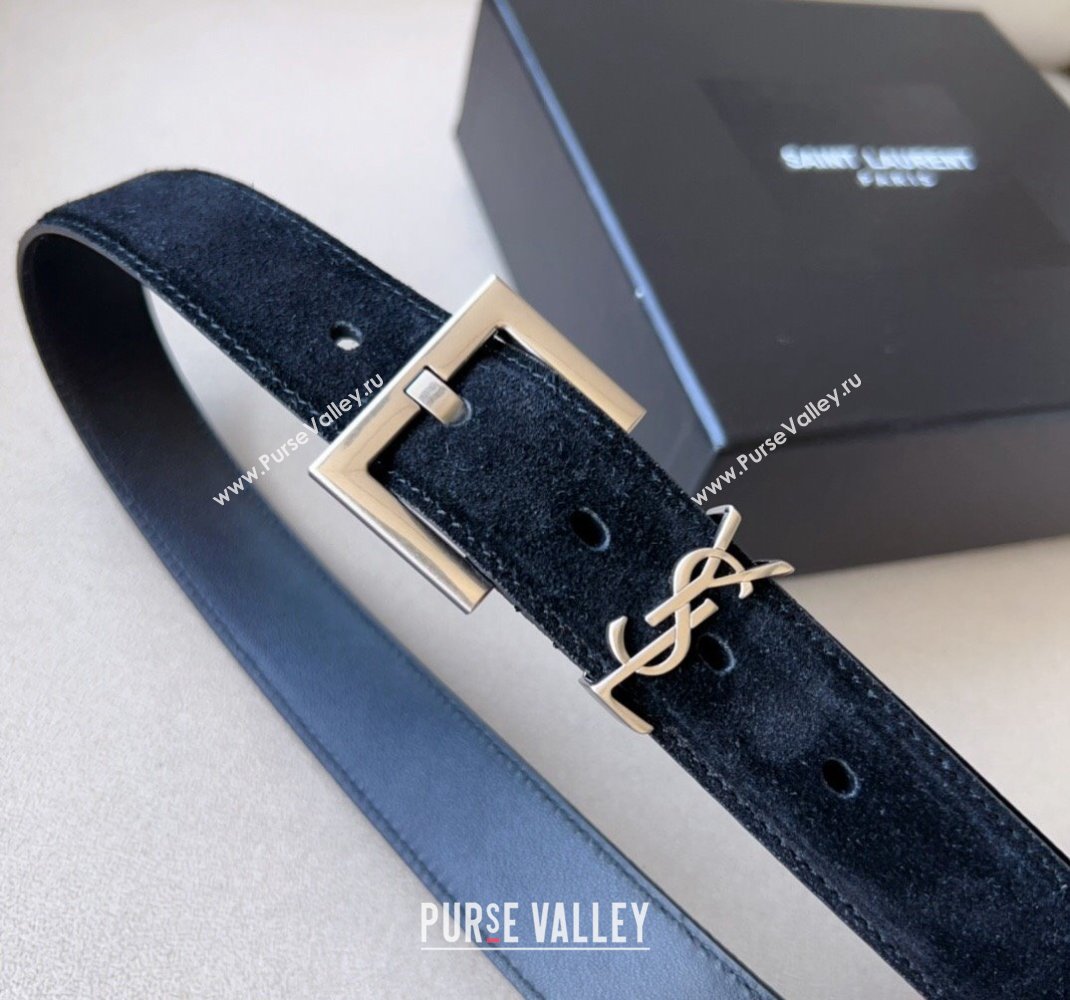 Saint Laurent Cassandra Suede Belt 3cm Black 2023 1207 (99-231207050)