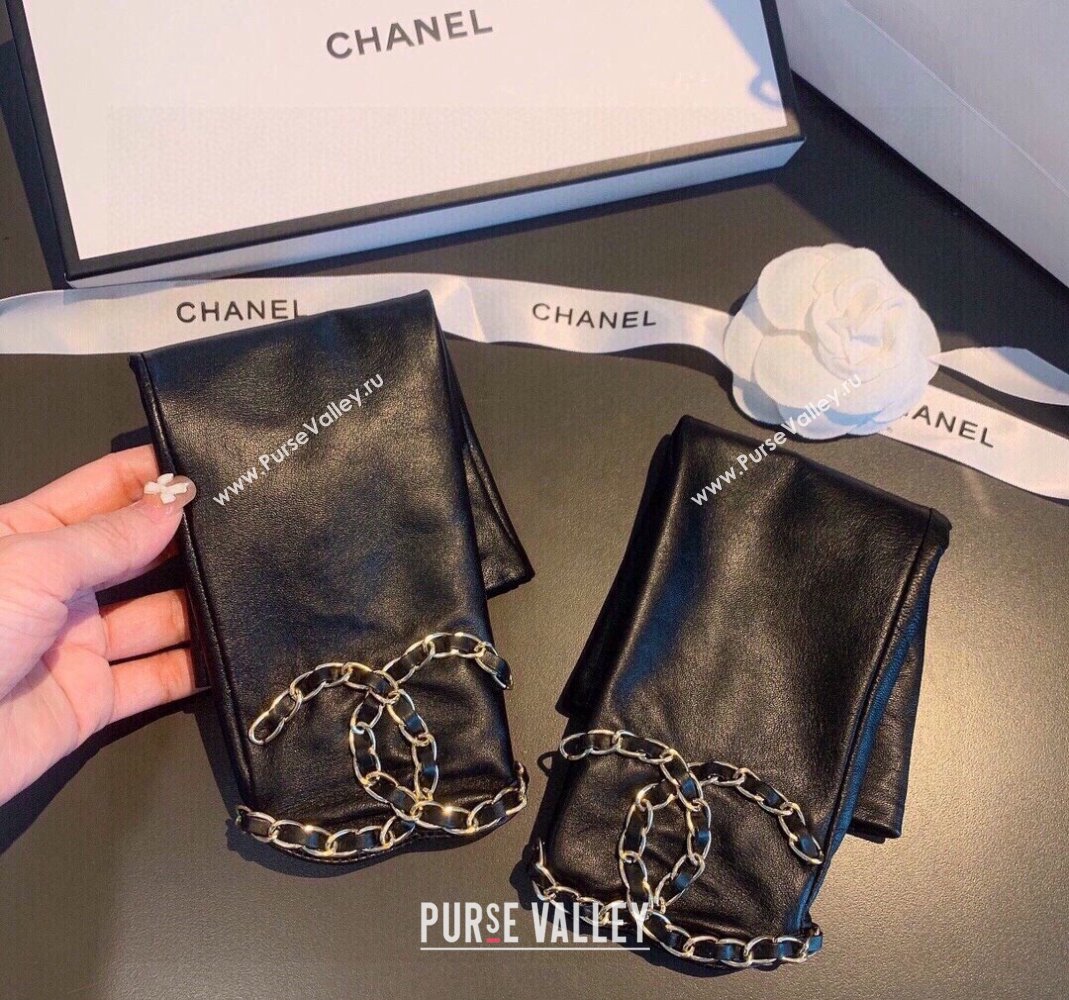 Chanel Lambskin Fingerless Long Gloves Black 2023 1206 (XMN-231206055)