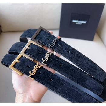 Saint Laurent Cassandra Suede Belt 3cm Black 2023 1207 (99-231207050)