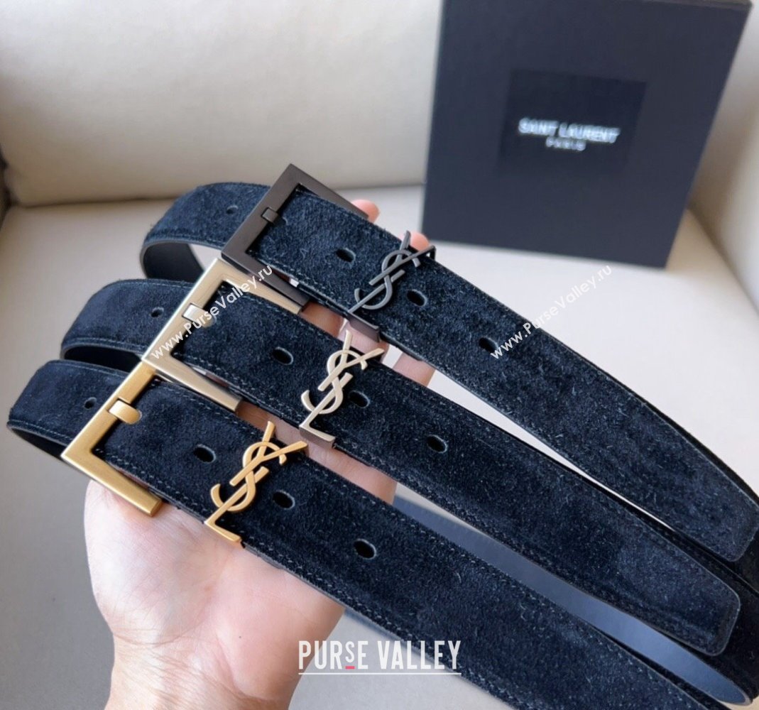 Saint Laurent Cassandra Suede Belt 3cm Black 2023 1207 (99-231207050)